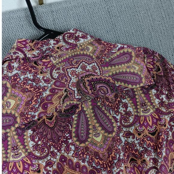212 Collection Button Up Blouse Womens Extra Small Purple Paisley Stretch Casual - Picture 11 of 15
